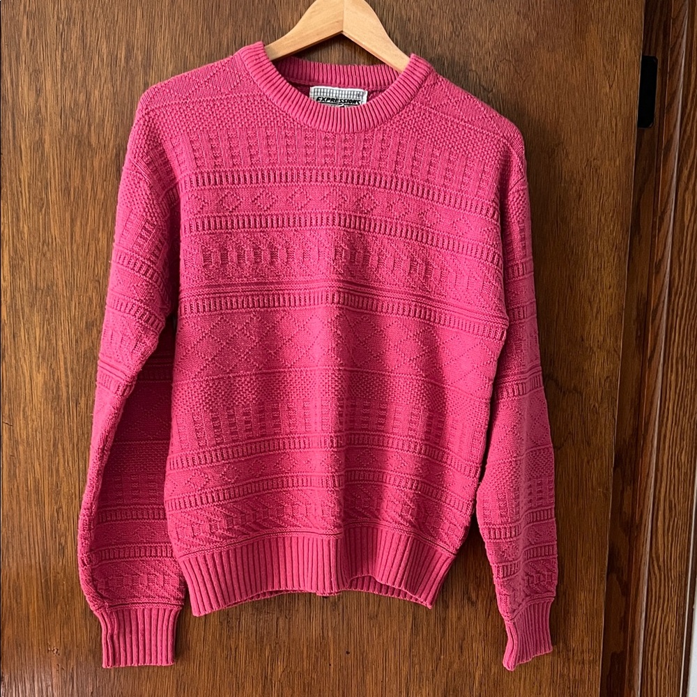 Expressions Vintage Textured Knit Sweater in Vibrant Pink